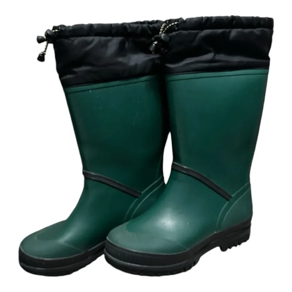 Lands End Hunter Green Lined Snow Rain Boots Sz 3 Youth
